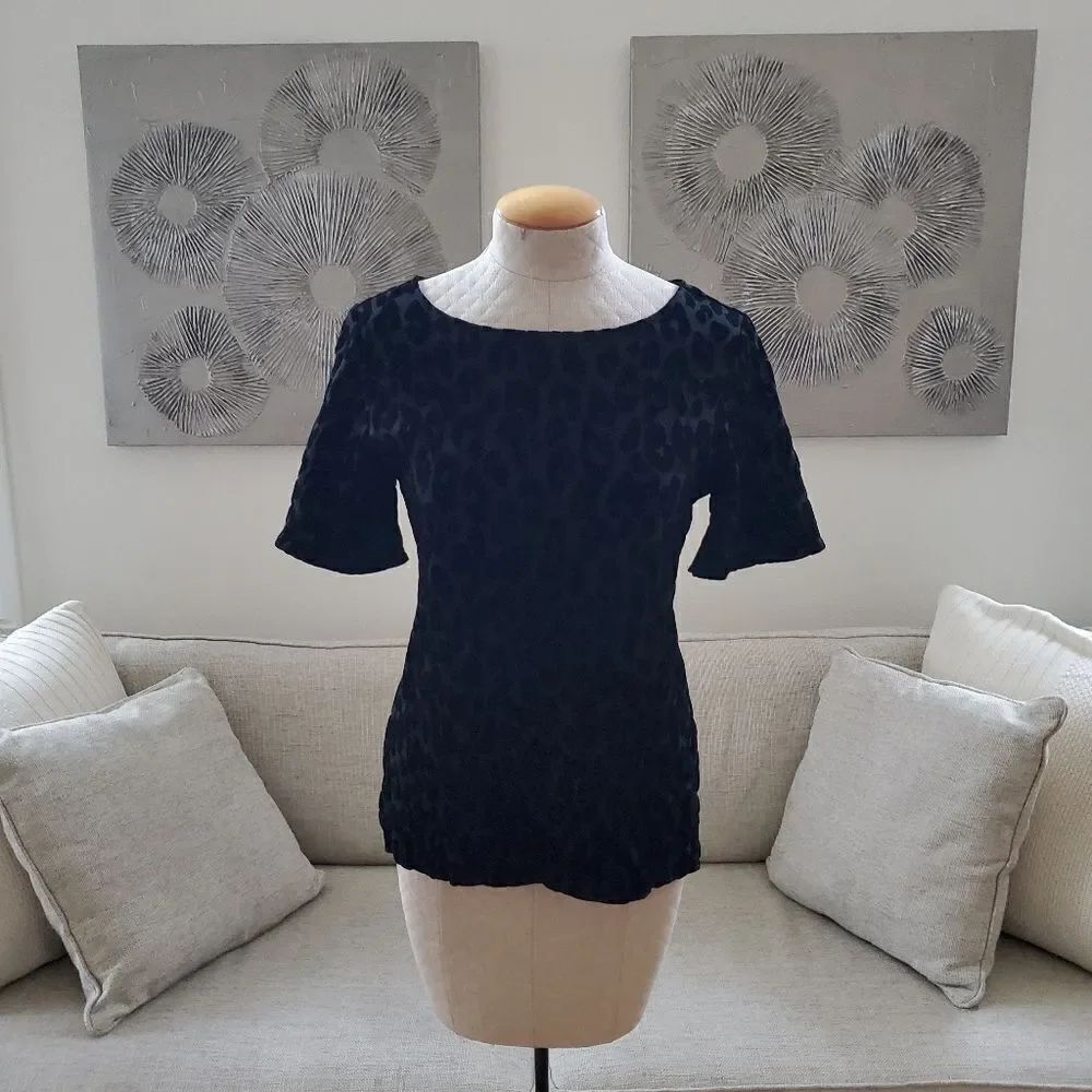 Ann Taylor Velvet Animal Print Blouse Sz Med
